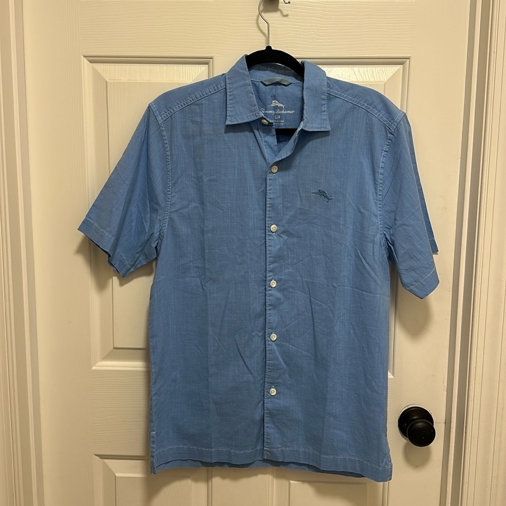 TOMMY BAHAMA Men's Cotton Button Down Casual Shirt Big Sky Blue Size Small